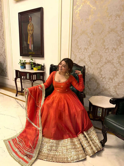 Sequin Border Designer Flared Anarkali Suit in silk fabric