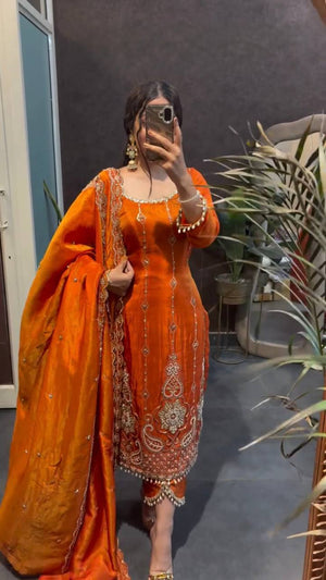 Rust Sequin Paisley Kurta Set