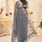 Chain-Stitch Floral Net Saree