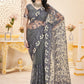 Chain-Stitch Floral Net Saree