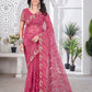 Chain-Stitch Floral Net Saree
