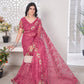 Chain-Stitch Floral Net Saree