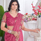 Chain-Stitch Floral Net Saree