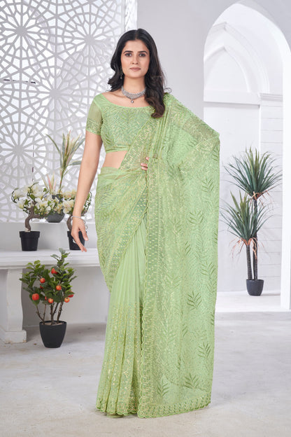 Sequin Leaf Embroidered Saree