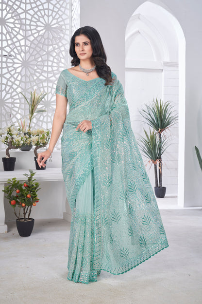 Sequin Leaf Embroidered Saree