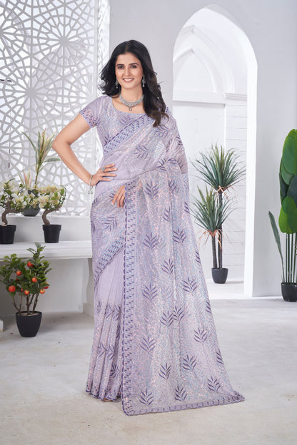 Sequin Leaf Embroidered Saree
