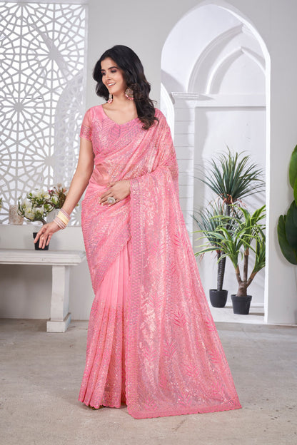 Sequin Leaf Embroidered Saree
