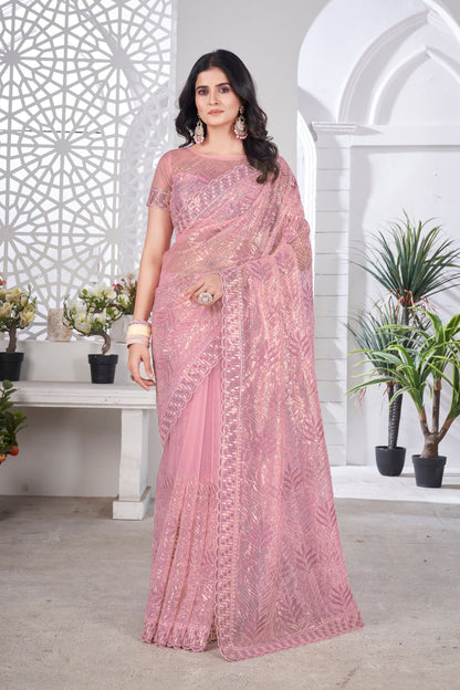 Sequin Leaf Embroidered Saree