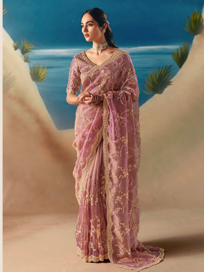 Mauve Shimmer Beaded Saree