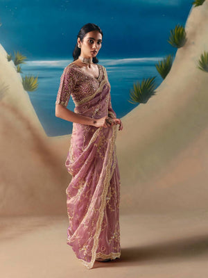 Mauve Shimmer Beaded Saree