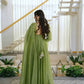 Mustard Foil Work Shimmer Gown