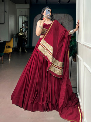 Maroon Ghughari Lace Lehenga