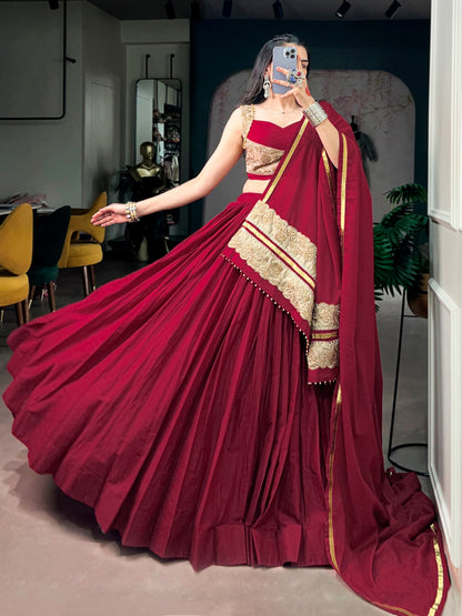 Maroon Ghughari Lace Lehenga