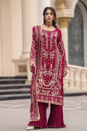 Luxury Faux Georgette Embroidered Palazzo Suit for Wedding and Festive Wear