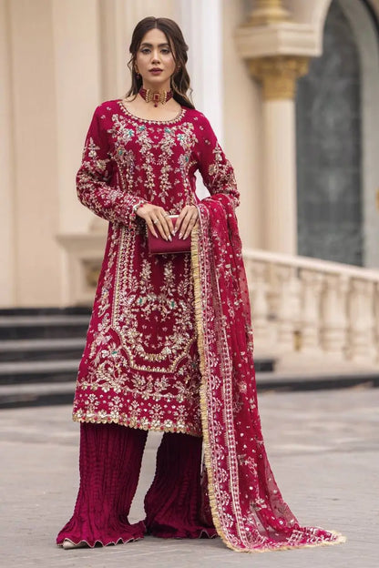 Luxury Faux Georgette Embroidered Palazzo Suit for Wedding and Festive Wear