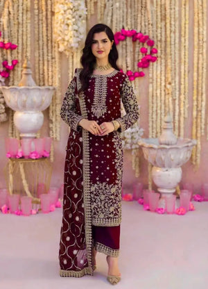 Embroidered Faux Georgette Suit Set with Dupatta