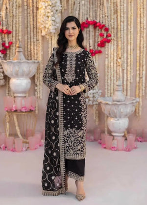 Embroidered Faux Georgette Suit Set with Dupatta