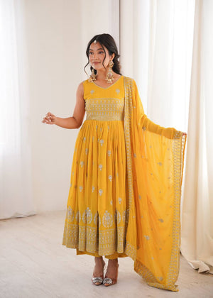 Mustard Sequin Anarkali Set