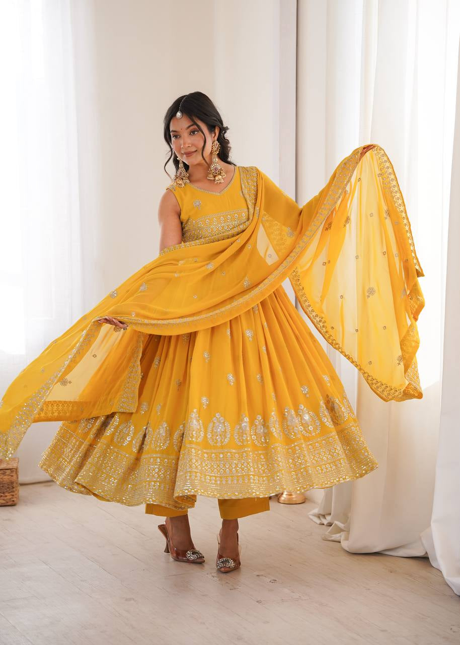 Mustard Sequin Anarkali Set