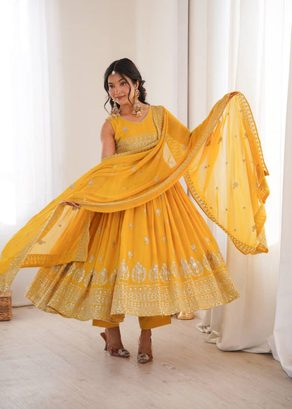 Mustard Sequin Anarkali Set