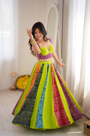 Lime Bandhani Panel Lehenga