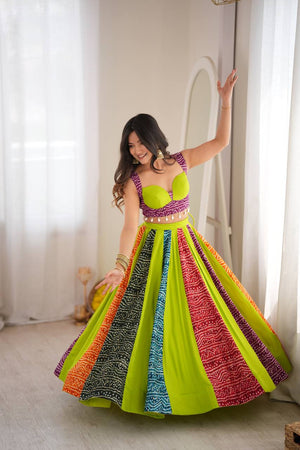 Lime Bandhani Panel Lehenga