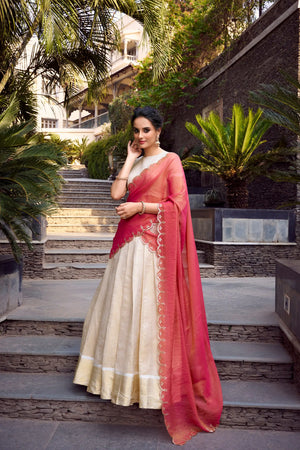Jacquard Chex Zari Weaving Lehenga Set with Dupatta