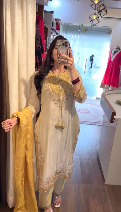 Ivory Mustard Sequin Kurta