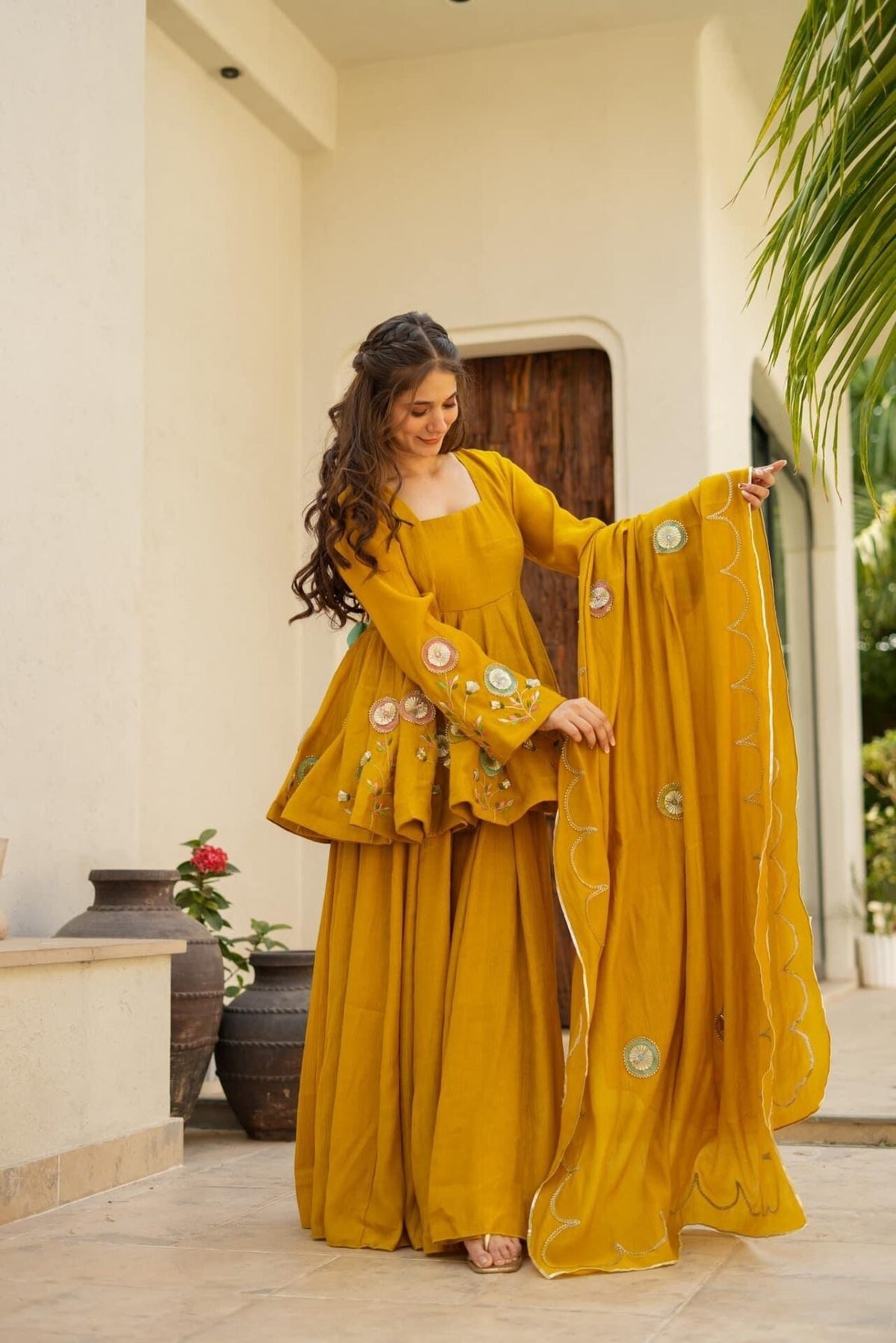 Mustard Gota Peplum Set