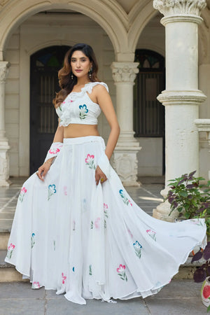 Hand Painted Floral Georgette Lehenga Set for Festive and Party Wear