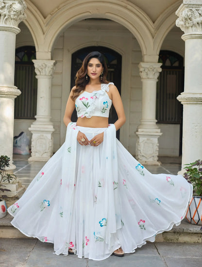Hand Painted Floral Georgette Lehenga Set for Festive and Party Wear