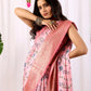 Floral Lichi Silk Saree with Zari Border