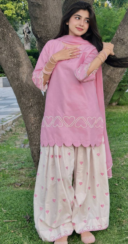 Blush Heart Embroidered Farshi Suit