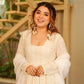 Off White Georgette Anarkali Gown Set for Wedding and Festive Wear
