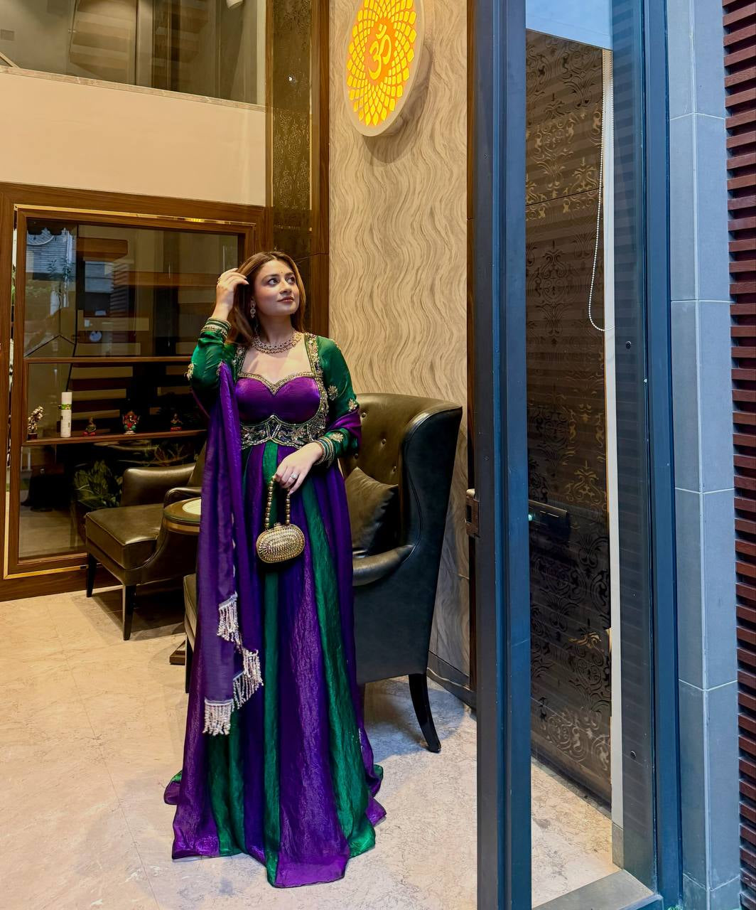 Purple Green Sequin Gown
