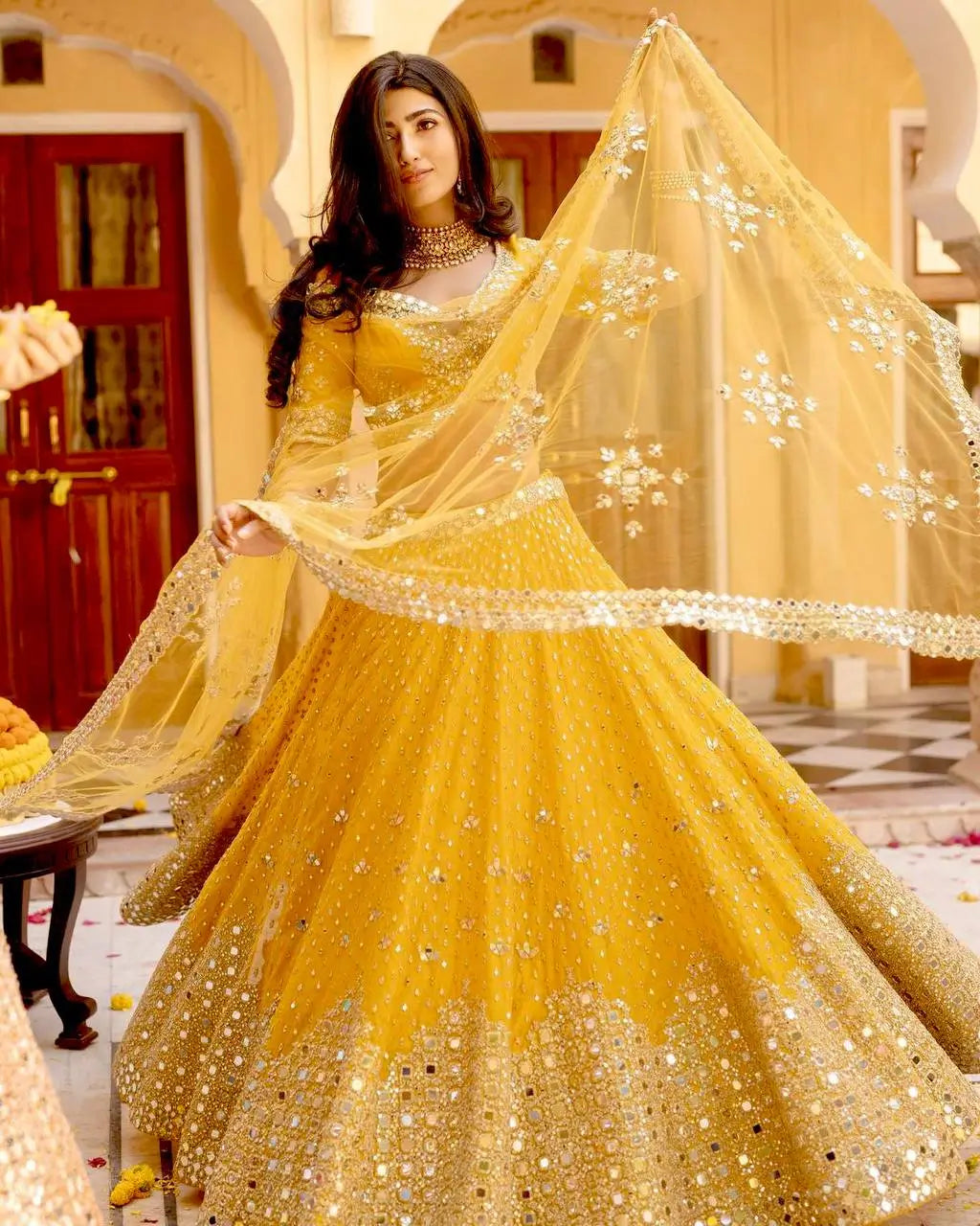 Georgette Mirror Work Lehenga Set