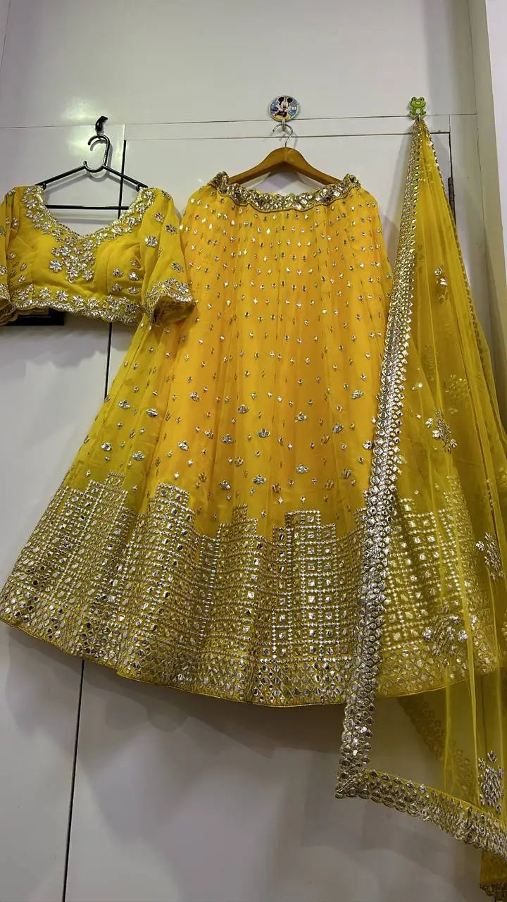 Georgette Mirror Work Lehenga Set