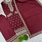 Embroidered Chinnon Silk Suit Set with Dupatta