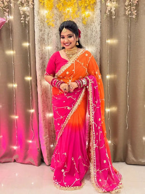 Pure Chiffon Gota Patti Saree with Designer Lace for Festive and Wedding Wear