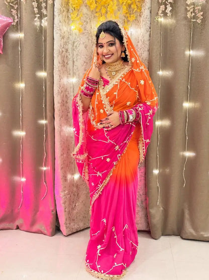 Pure Chiffon Gota Patti Saree with Designer Lace for Festive and Wedding Wear