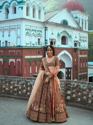 Rust Shikargah Dori Lehenga