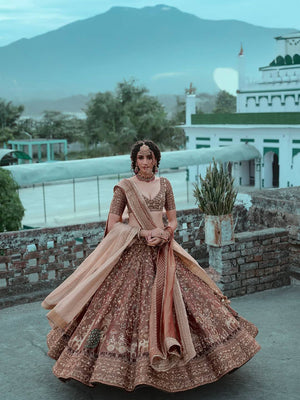 Rust Shikargah Dori Lehenga