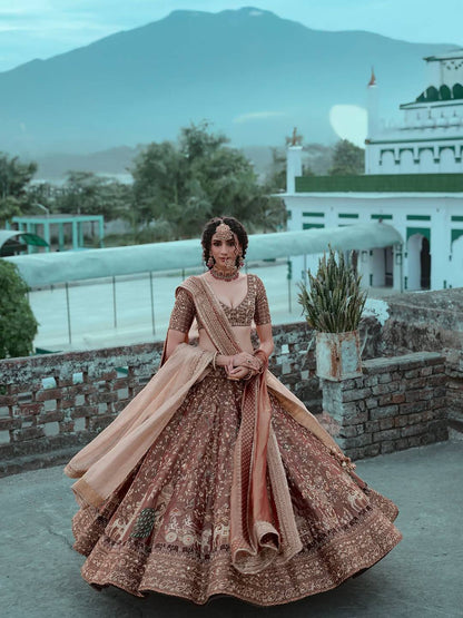 Rust Shikargah Dori Lehenga
