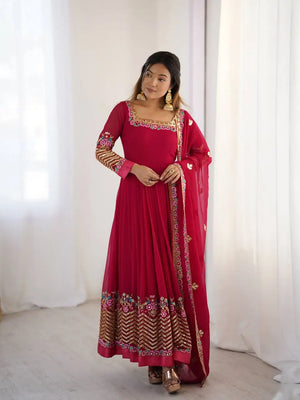 Designer Georgette Embroidered Gown Set