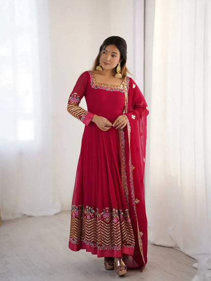 Designer Georgette Embroidered Gown Set