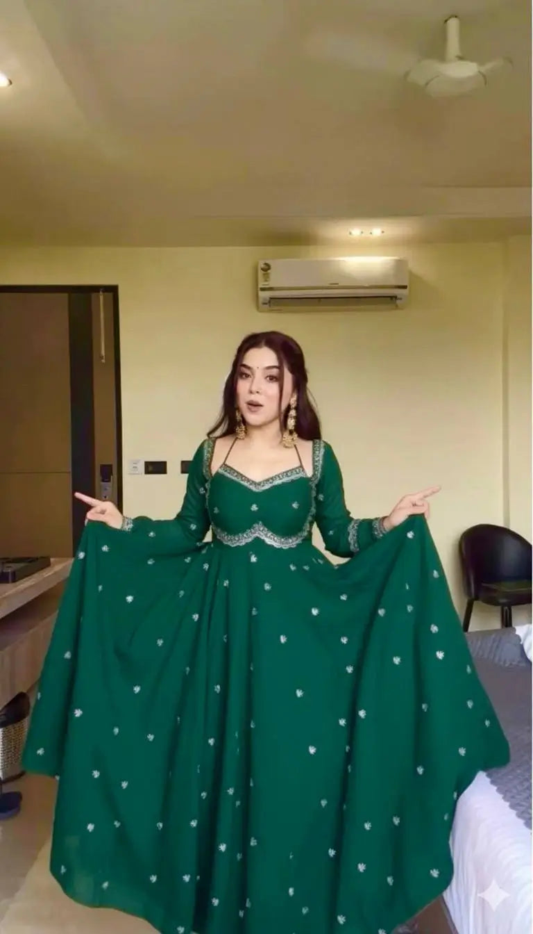 Fox Georgette Embroidered Umbrella Gown Set