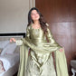 Moss Satin Embroidered Sharara Suit Set for Festive and Wedding Wear