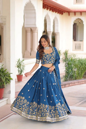 Vichitra Silk Embroidered Lehenga Set for Wedding and Festive Wear