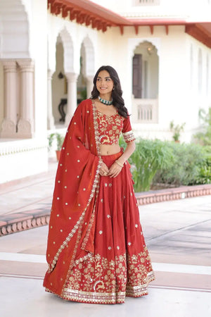 Vichitra Silk Embroidered Lehenga Set for Wedding and Festive Wear
