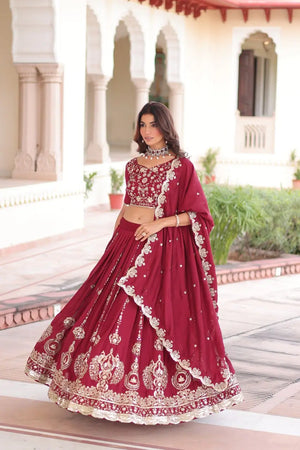 Embroidered Vichitra Silk Lehenga Set